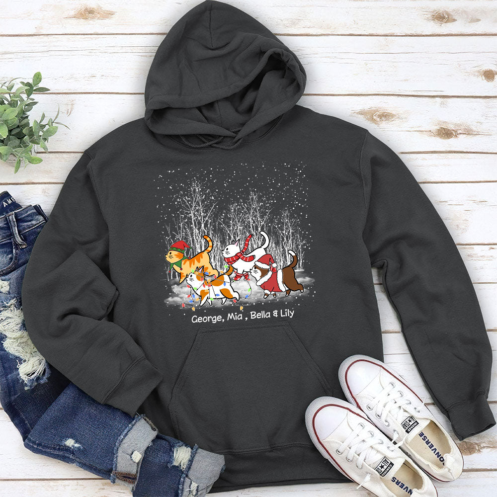 Personalized Cat Walking in Snow Custom Hoodie - Ideal Gift for Pet Lovers