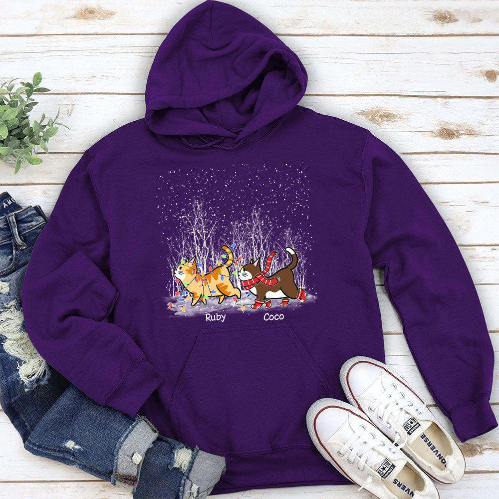 Personalized Cat Walking in Snow Custom Hoodie - Ideal Gift for Pet Lovers