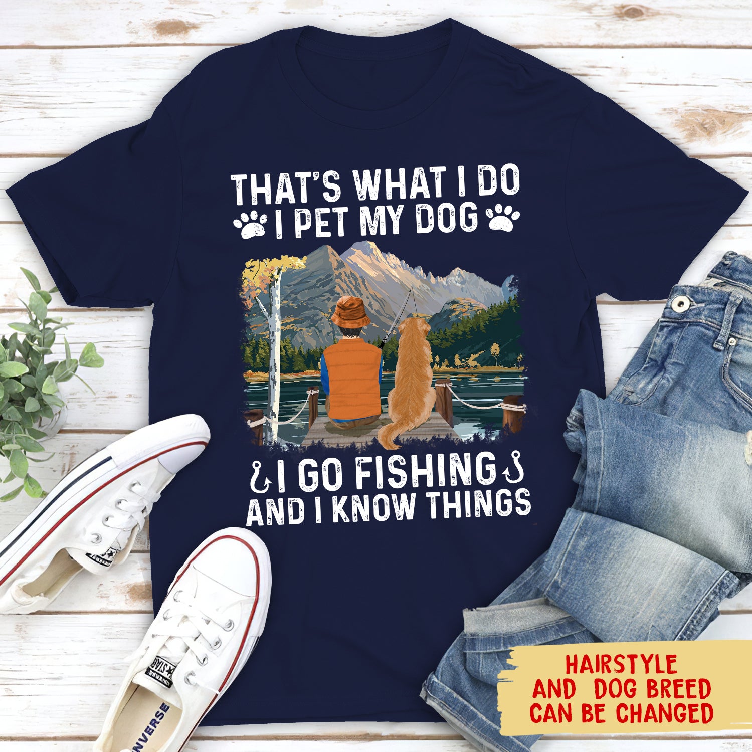 Personalized Custom Unisex 'I Go Fishing And Pet My Dog' T-shirt for Pet Lovers