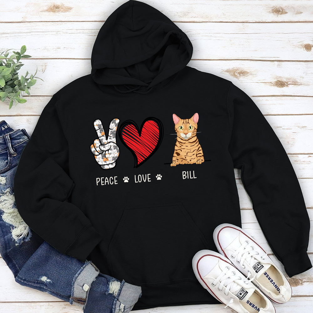 Peace Love Cat - One-of-a-Kind Personalized Custom Hoodie for Pet Lovers