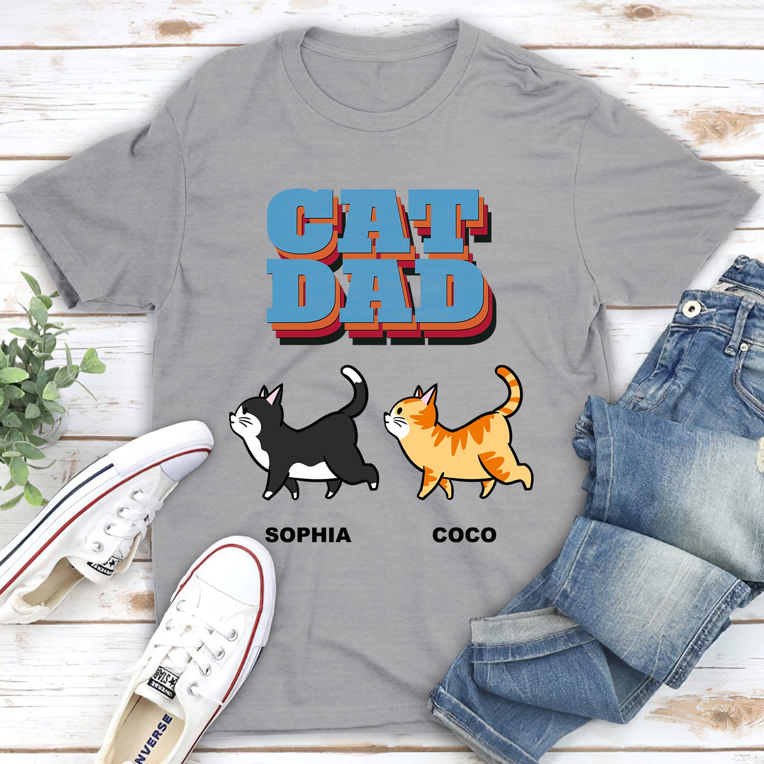 Cat Dad Retro - Customizable Unisex Personalized T - shirt for Pet Lovers