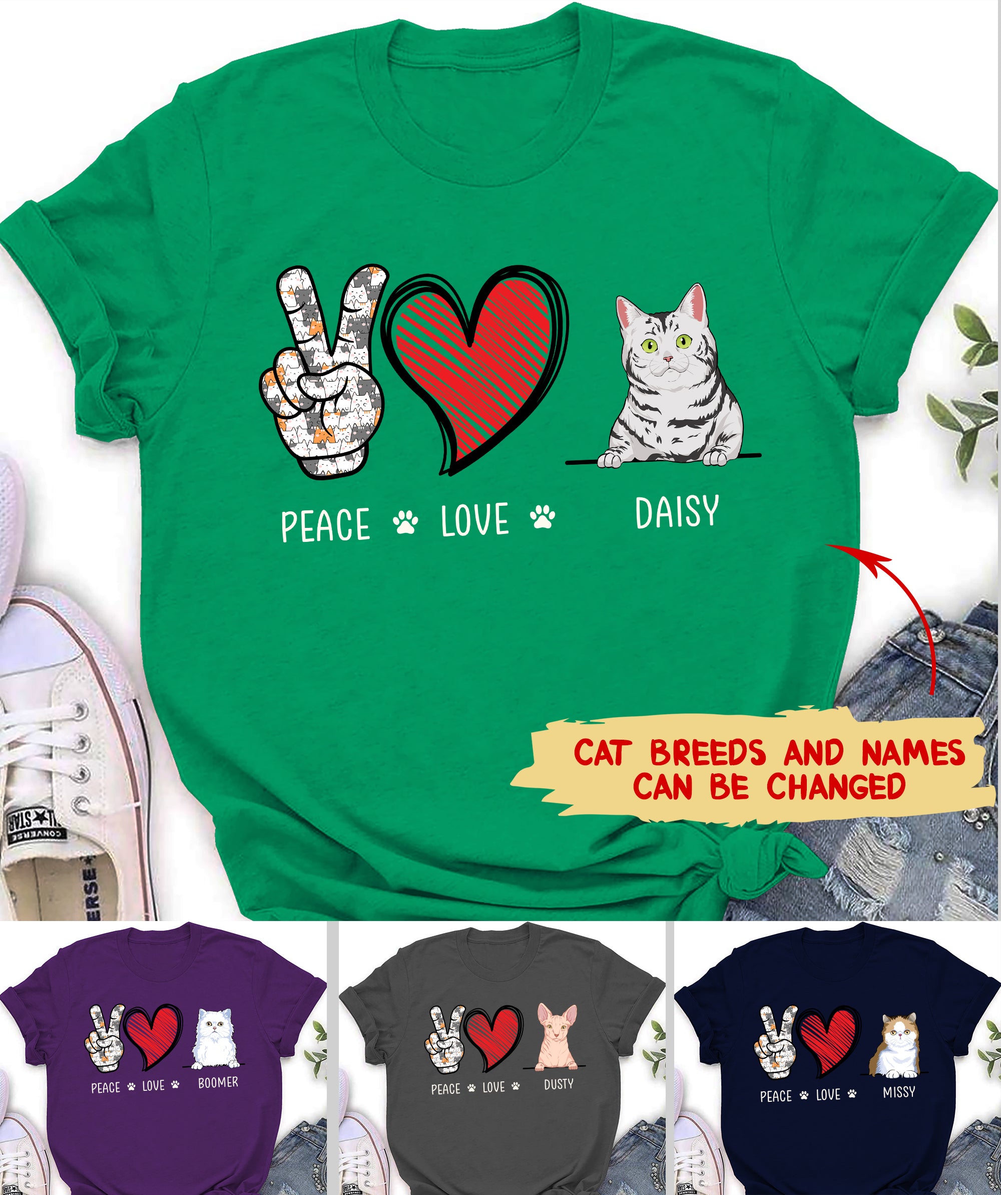 Peace Love Cat - Customizable Premium Personalized T-shirt for Pet Lovers