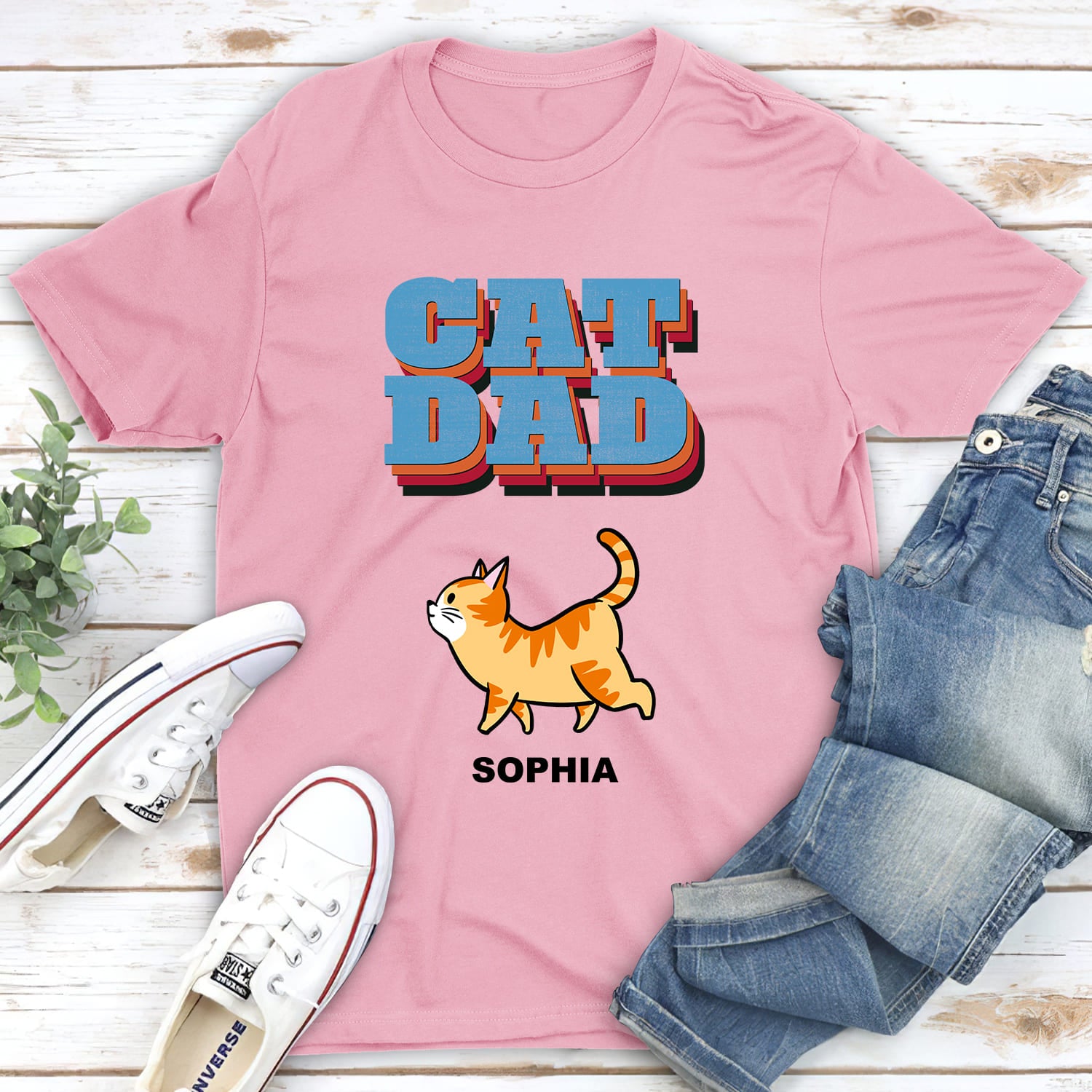 Cat Dad Retro - Customizable Unisex Personalized T - shirt for Pet Lovers