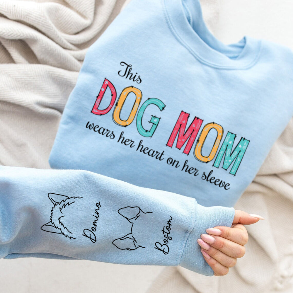 Personalized Dog Mom and Dad Long Sleeve T-shirt with Heart Design