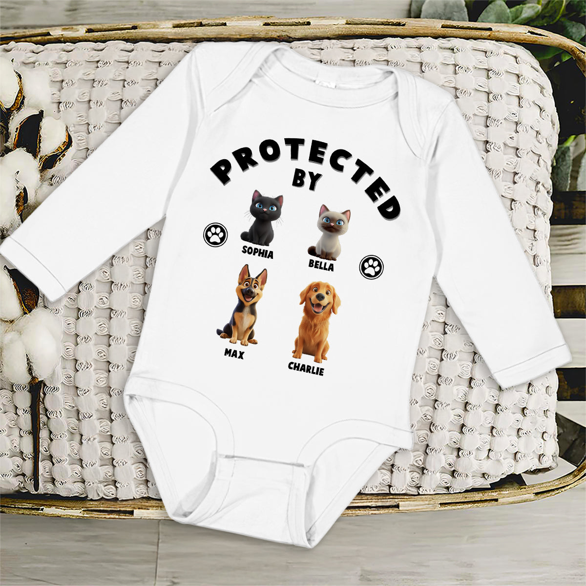 Personalized Long Sleeve Baby Onesie: Humans Protected By Pets