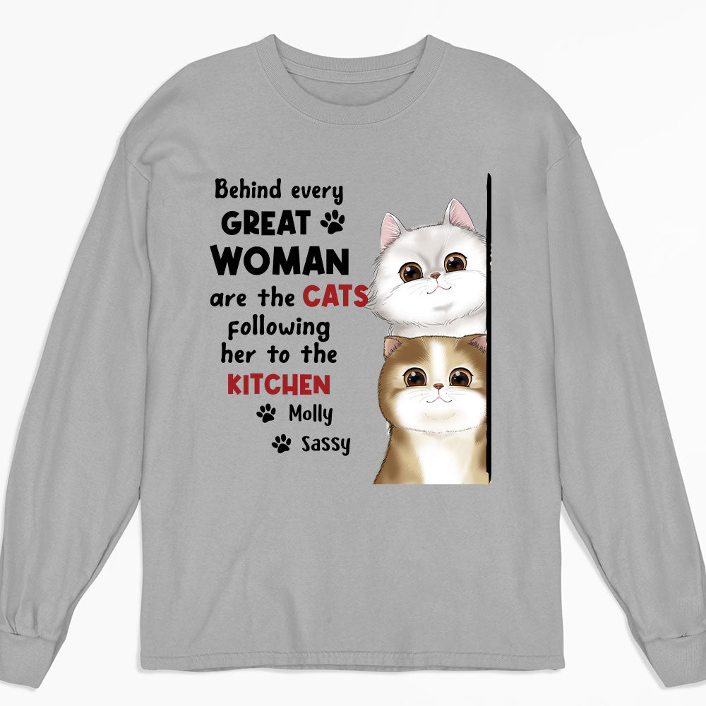 Behind Great Woman - Customizable Personalized Long Sleeve T - Shirt for Pet Lovers