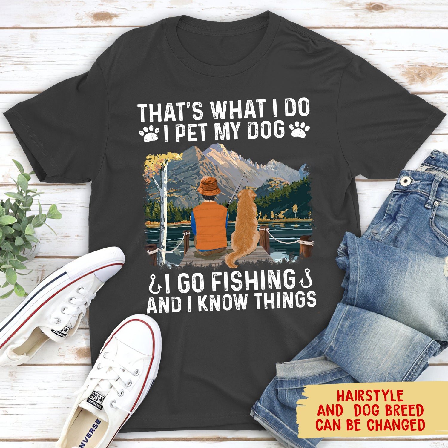 Personalized Custom Unisex 'I Go Fishing And Pet My Dog' T-shirt for Pet Lovers