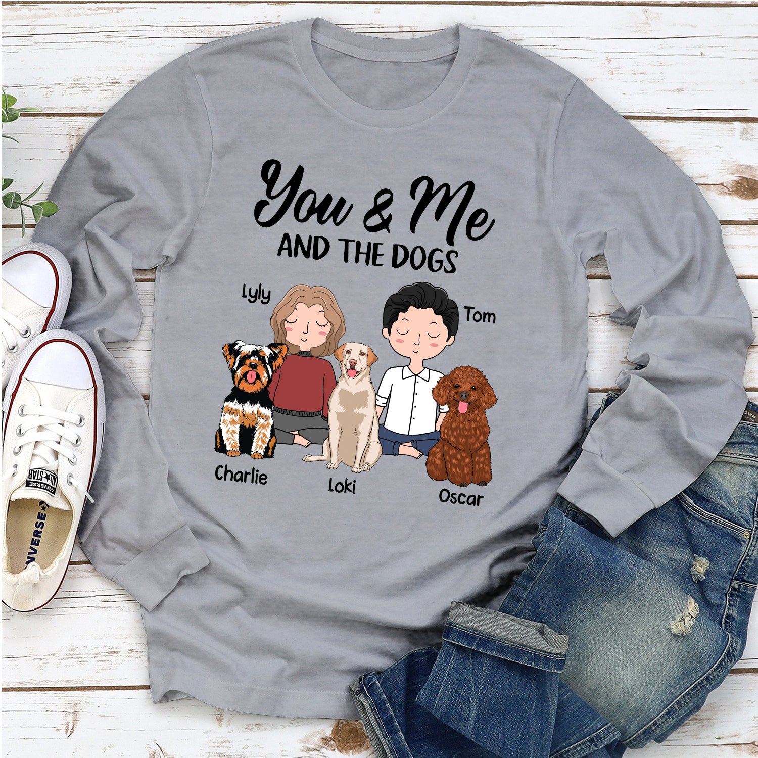 Personalized Custom Long Sleeve 'You, Me & The Dog' T-shirt for Pet Lovers