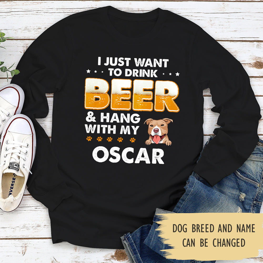 Customizable Personalized Long Sleeve Beer And Dog T-shirt for Pet Lovers