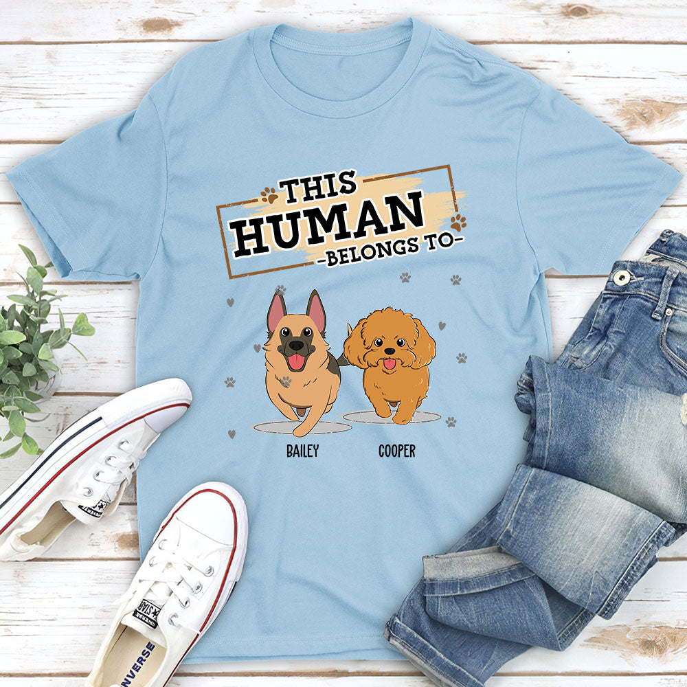 Personalized 'This Human Belongs To Us' Unisex T - shirt for Pet Lovers
