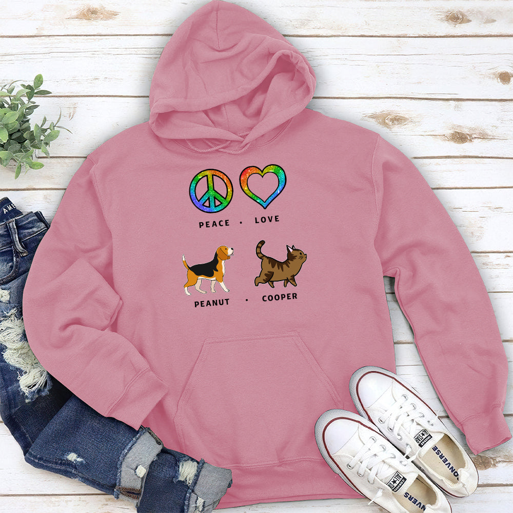 Personalized Peace Love Pet Pattern Custom Hoodie - Ideal Gift for Pet Enthusiasts