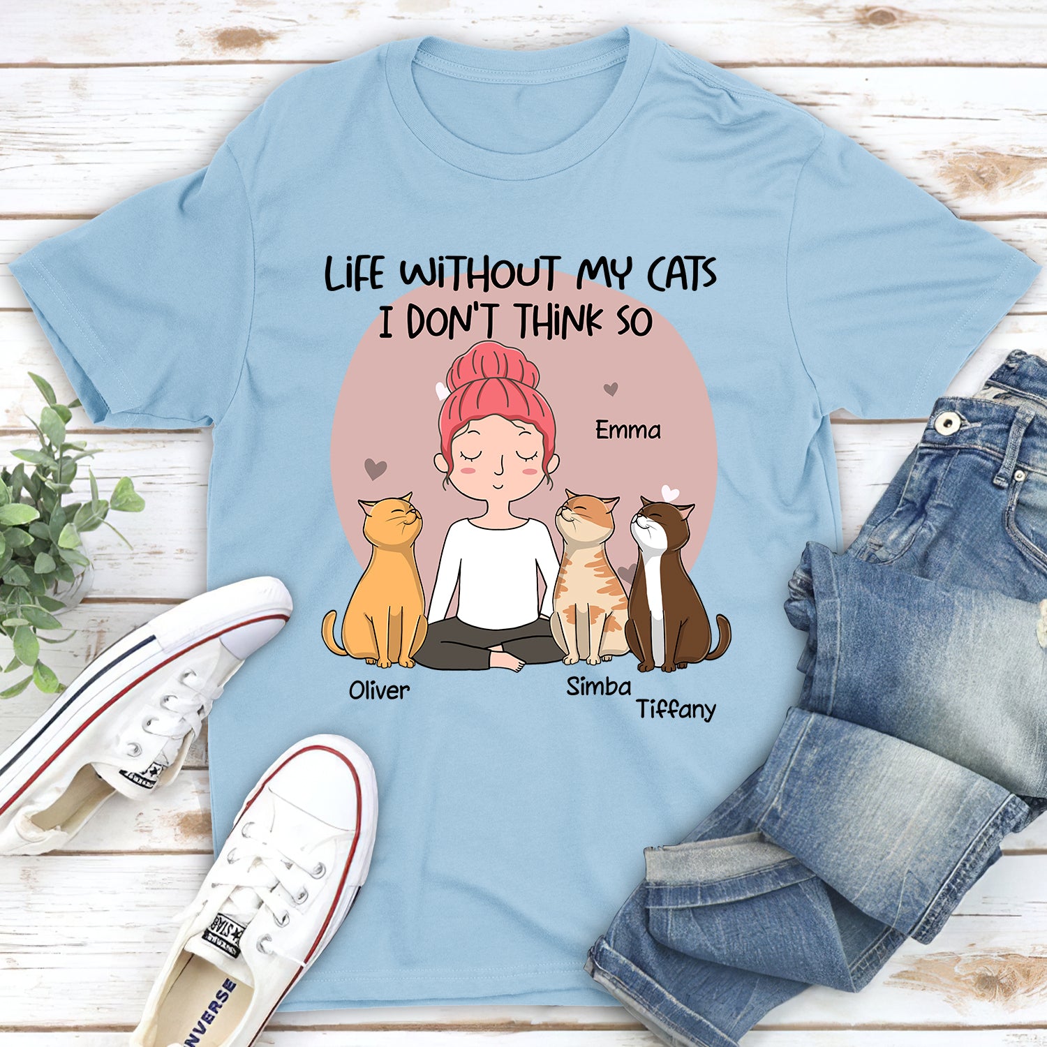 Personalized Unisex 'Life Without Cats' T-shirt - Ideal Gift for Pet Lovers