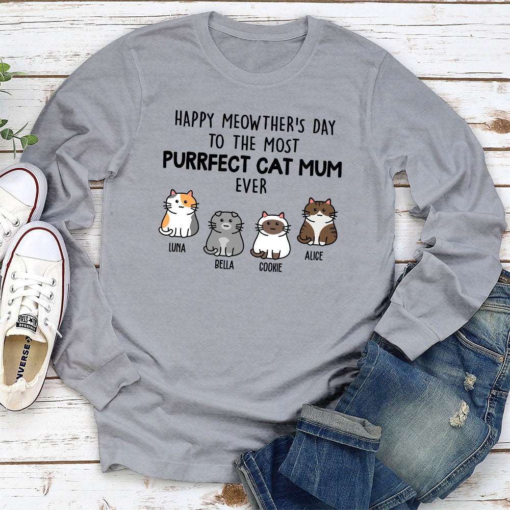 Purrfectly Personalized Custom Long Sleeve Cat Mom T-shirt