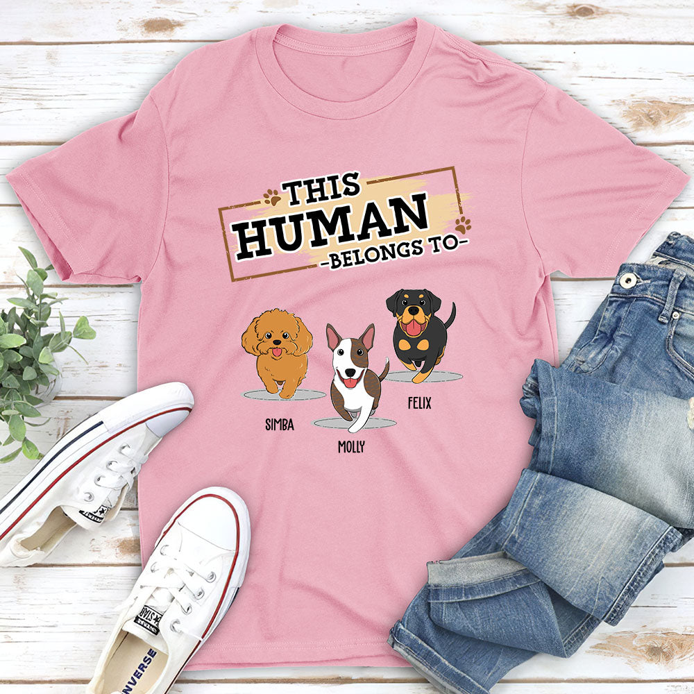 Personalized 'This Human Belongs To Us' Unisex T - shirt for Pet Lovers