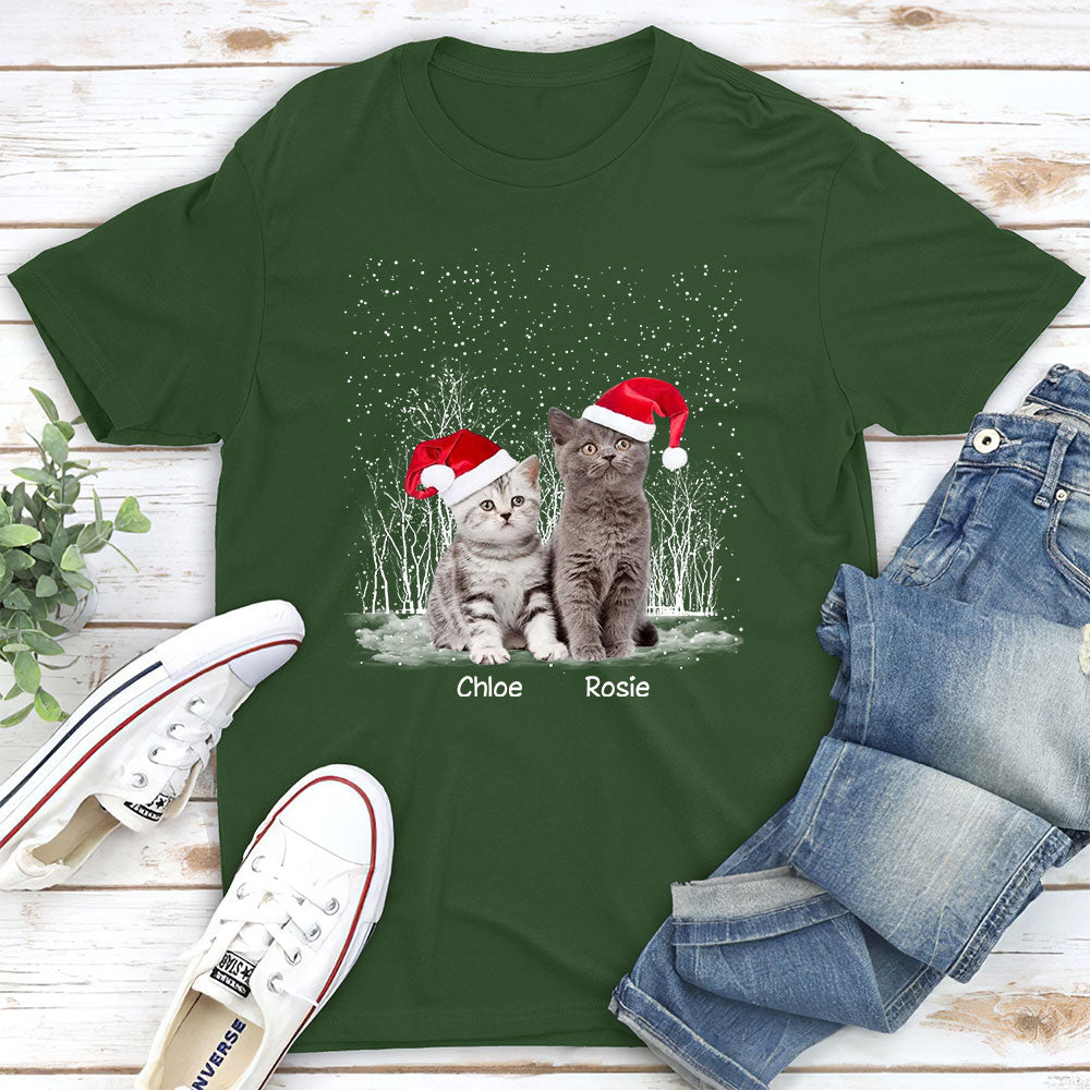 Personalized Winter Cat Photo Unisex T-shirt - Ideal Gift for Pet Lovers