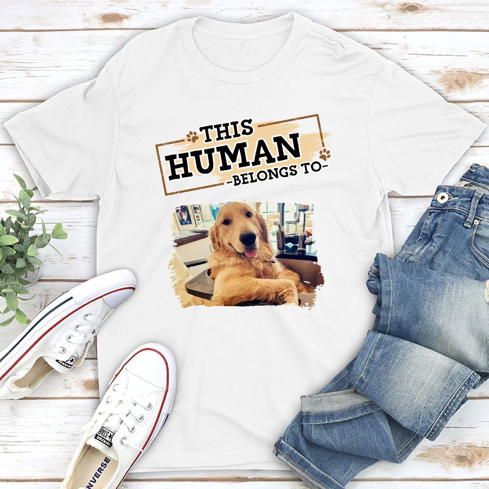 Personalized 'This Human Belongs To Us' Unisex T - shirt for Pet Lovers