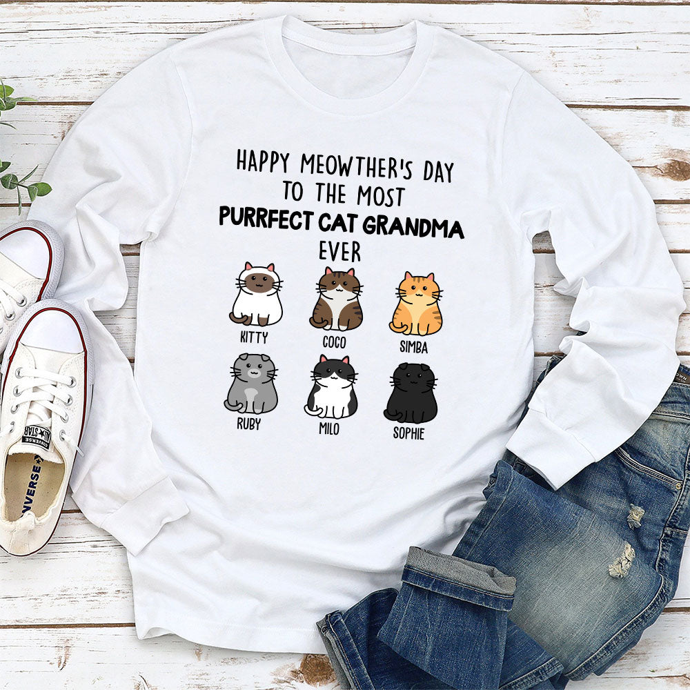 Purrfectly Personalized Custom Long Sleeve Cat Mom T-shirt