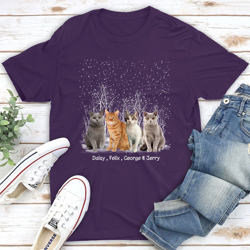 Personalized Winter Cat Photo Unisex T-shirt - Ideal Gift for Pet Lovers
