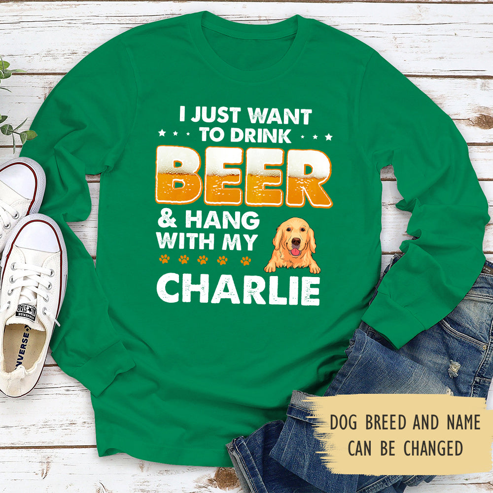Customizable Personalized Long Sleeve Beer And Dog T-shirt for Pet Lovers