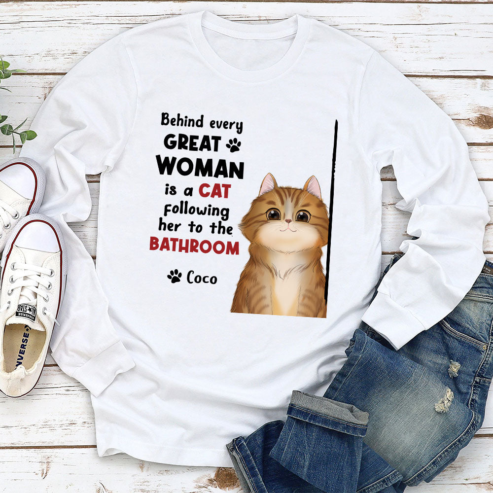 Behind Great Woman - Customizable Personalized Long Sleeve T - Shirt for Pet Lovers